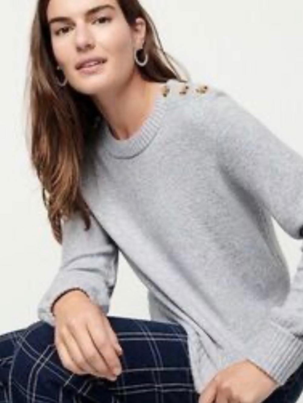 J Crew Supersoft crew neck gray with sprinkle pink size small